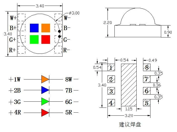ceramic base 3535 rgbw led(1w) sa26